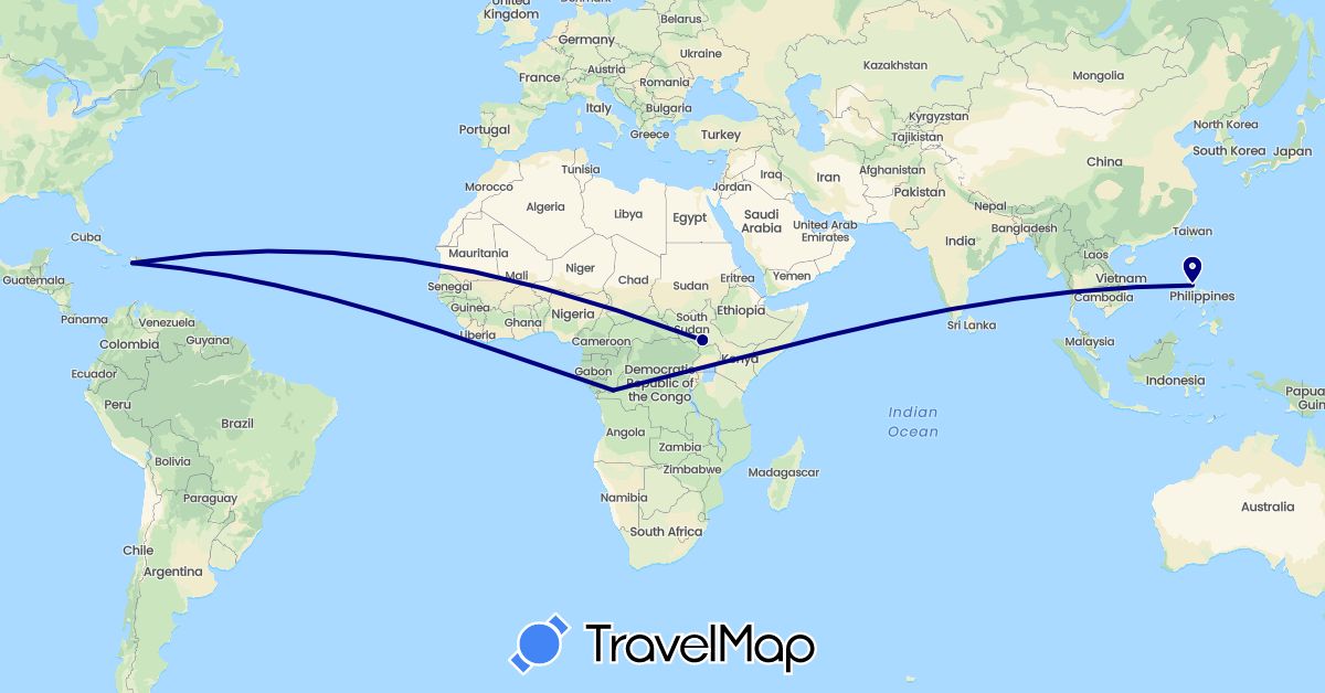 TravelMap itinerary: driving in Democratic Republic of the Congo, Haiti, Philippines (Africa, Asia, North America)